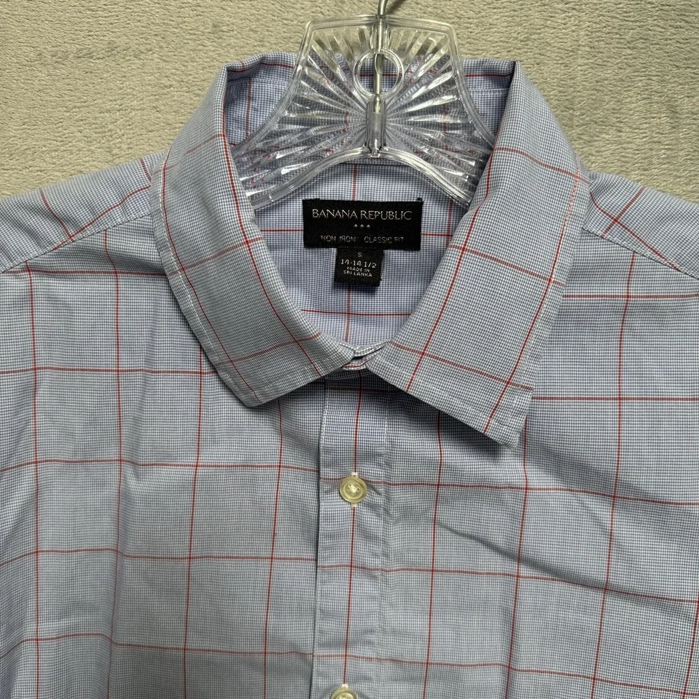 Banana Republic Dress Shirt‎ Mens 14-14.5 Blue Check Non Iron Classic Fit